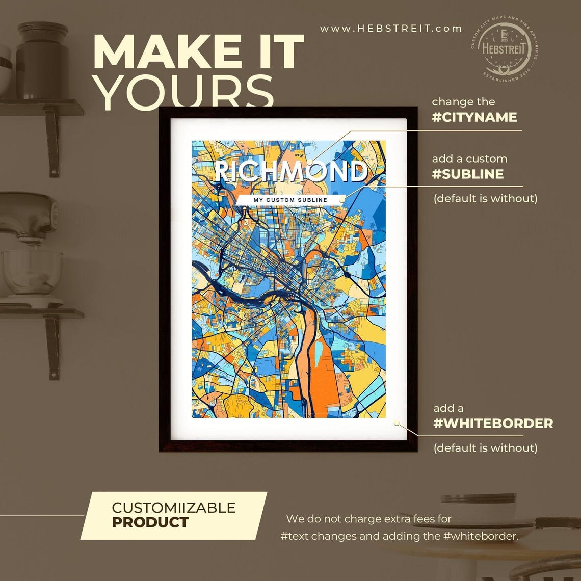 Richmond Colorful City Street Map Blue Orange Modern Gift Poster - Image 2