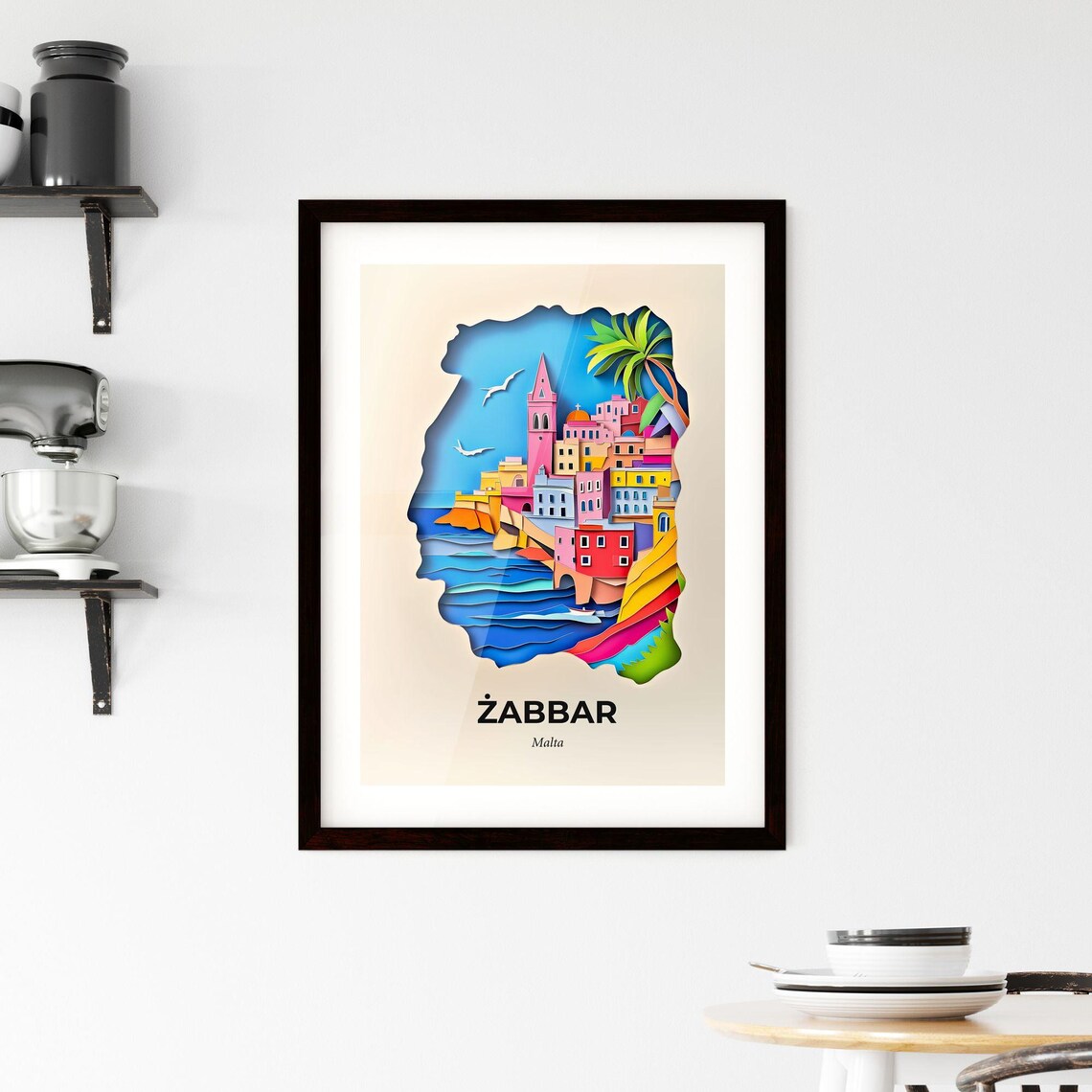 Zabbar Malta Seaside Town Paper Cut Mediterranean Travel Poster - Image 2