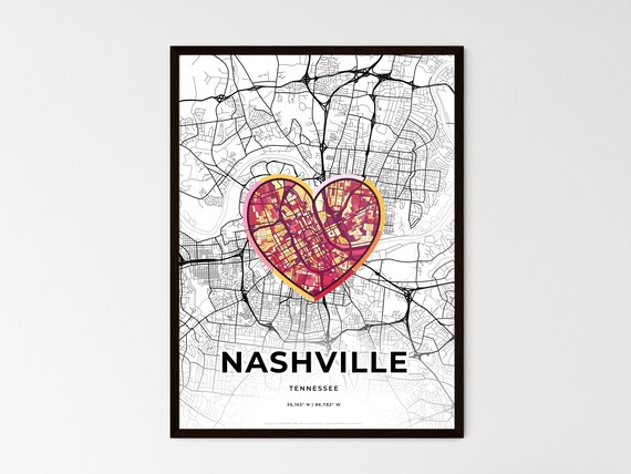Nashville Tennessee Minimal City Map Colorful Heart Icon Art Poster