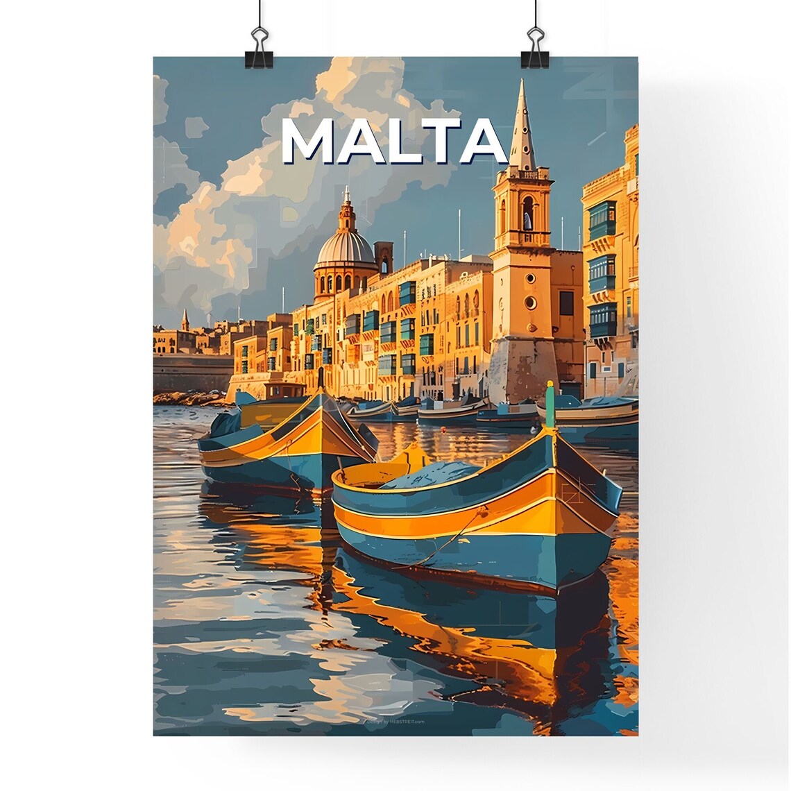 Malta Colorful Fishing Boats Harbor Golden Hour Travel Poster - Image 4