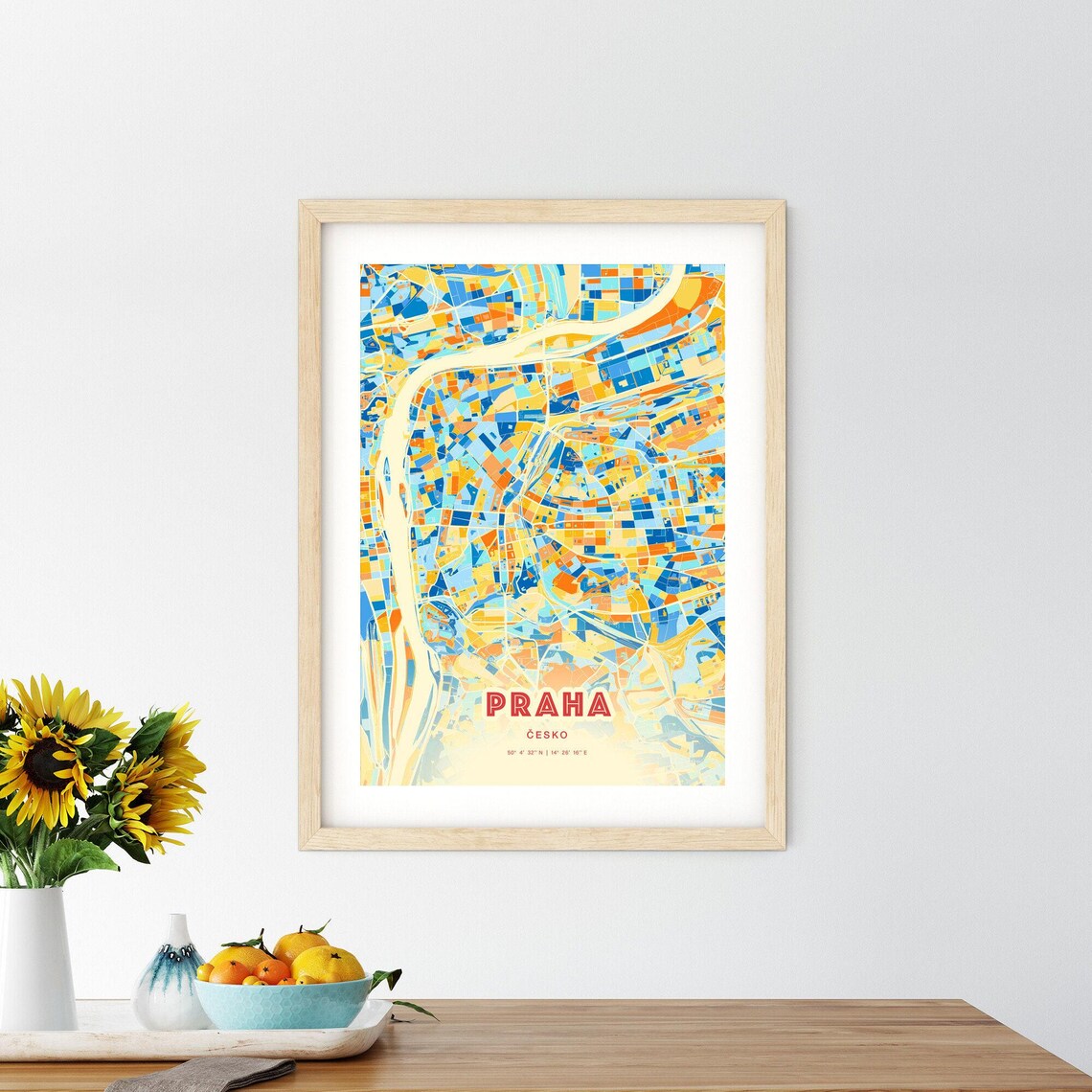 Praha Czechia Colorful Blue Orange Abstract City Street Map Art Poster - Image 2