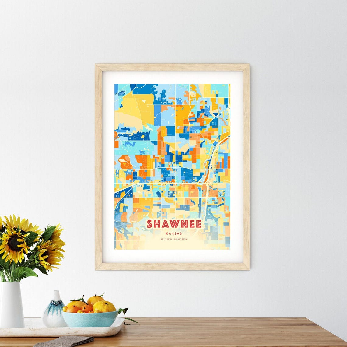 Shawnee Kansas Blue Orange Street Map Art Home Decor Gift Poster - Image 2