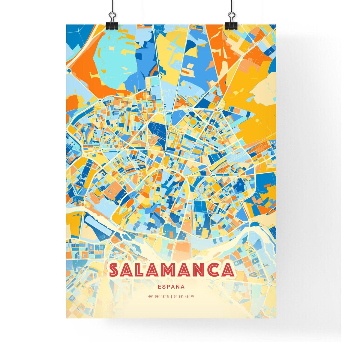 Salamanca Spain Modern Geometric Blue Orange City Map Art Poster - Image 3