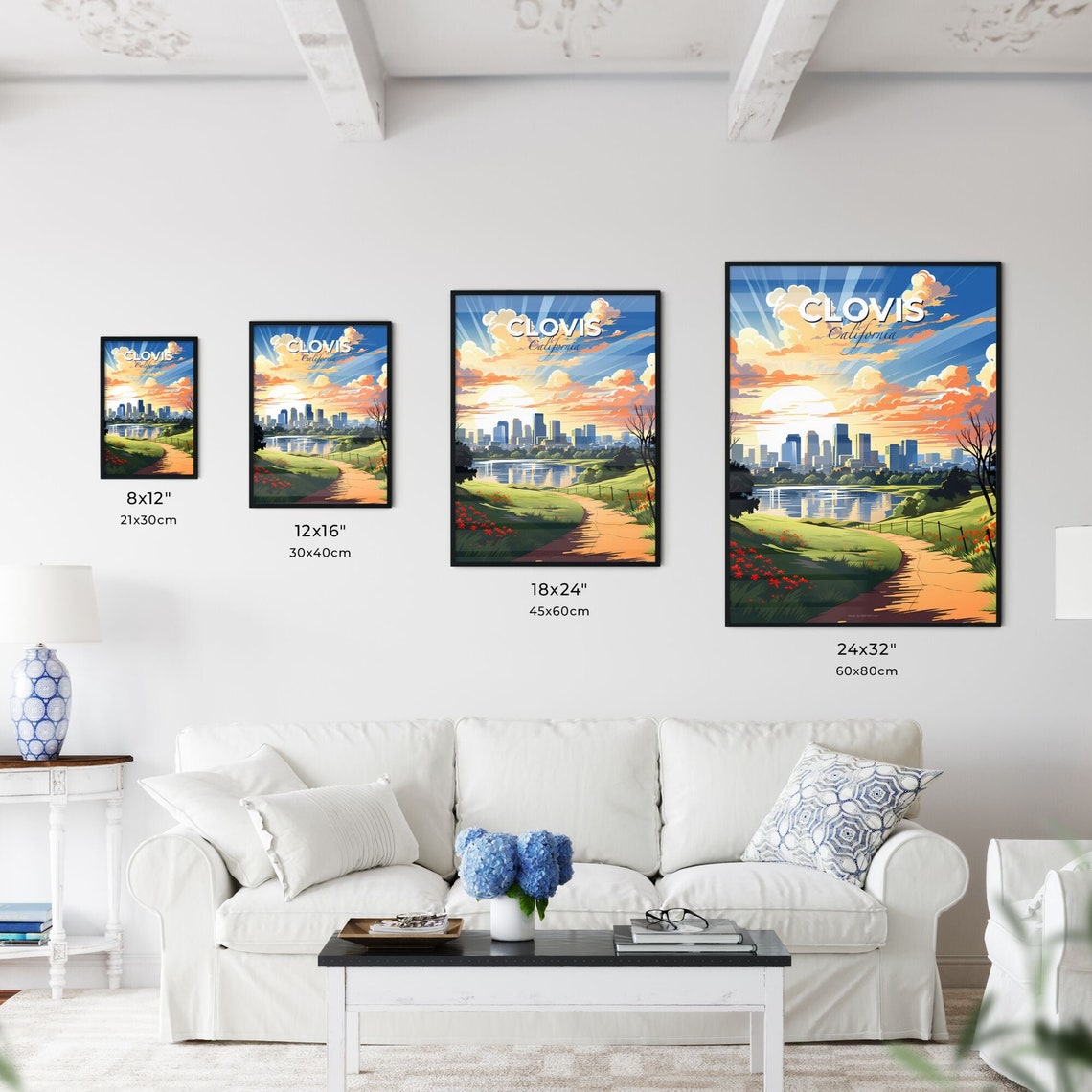 Clovis California Sunset Skyline Lake Park Path Travel Poster - Image 3