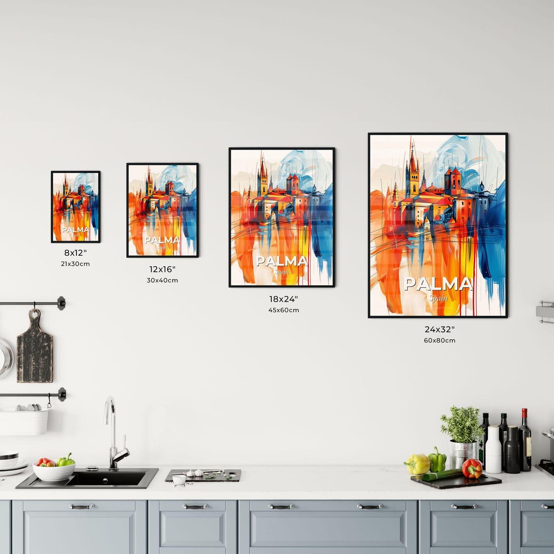Palma Spain Colorful Abstract Cathedral Towers Skyline Art Poster - Image 3
