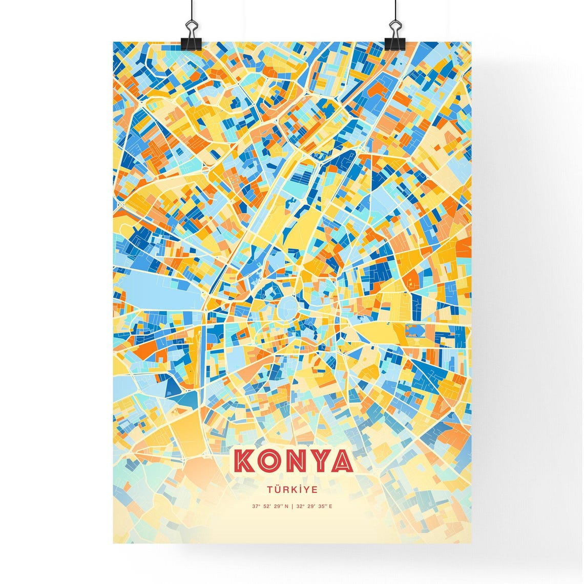 Konya Turkiye Blue and Orange Decorative City Map Art Poster - Image 3