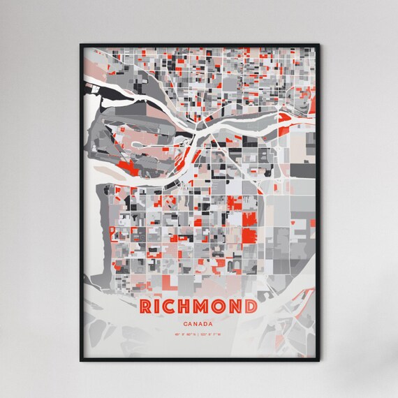 Richmond Canada Modern Map Art Poster Red Gray Expressive Design Style