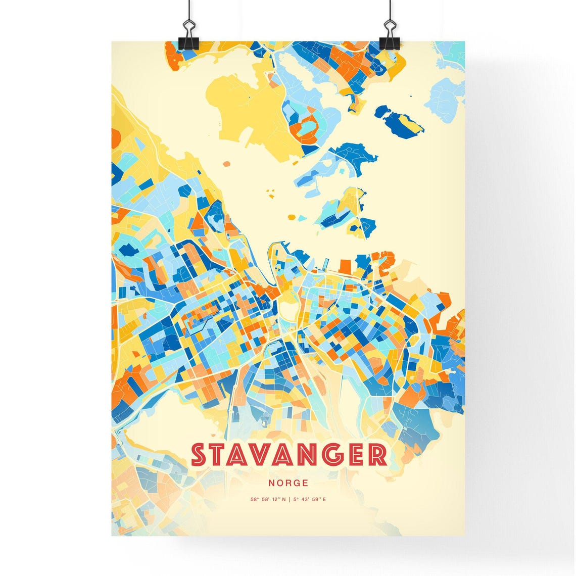 Stavanger Norway Colorful Coastal City Map Coordinates Poster - Image 3