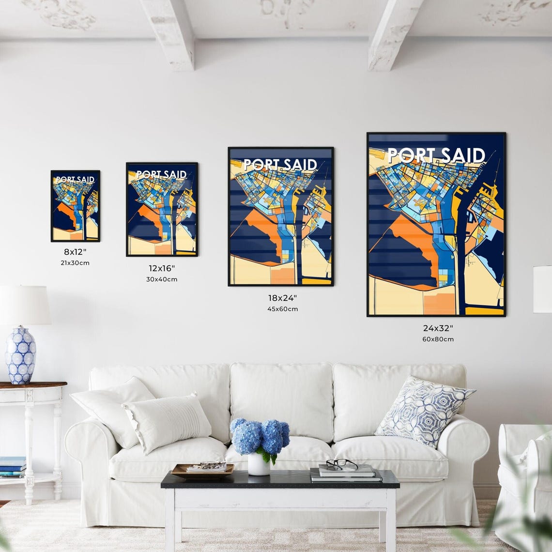 Port Said Egypt Colorful Canal City Street Map Poster Art Decor - Image 3
