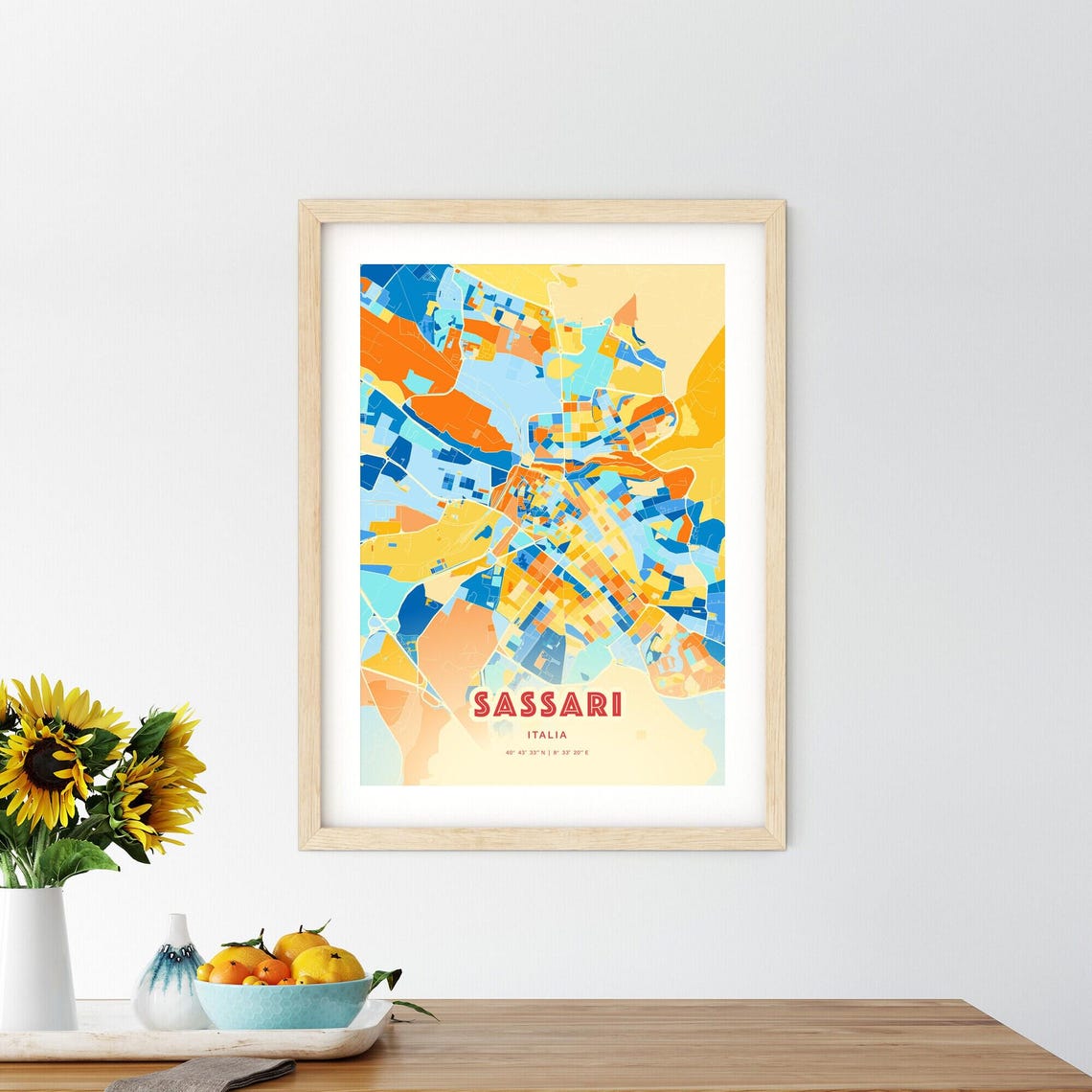 Sassari Italy Colorful Sardinian City Map Coordinates Art Poster - Image 2