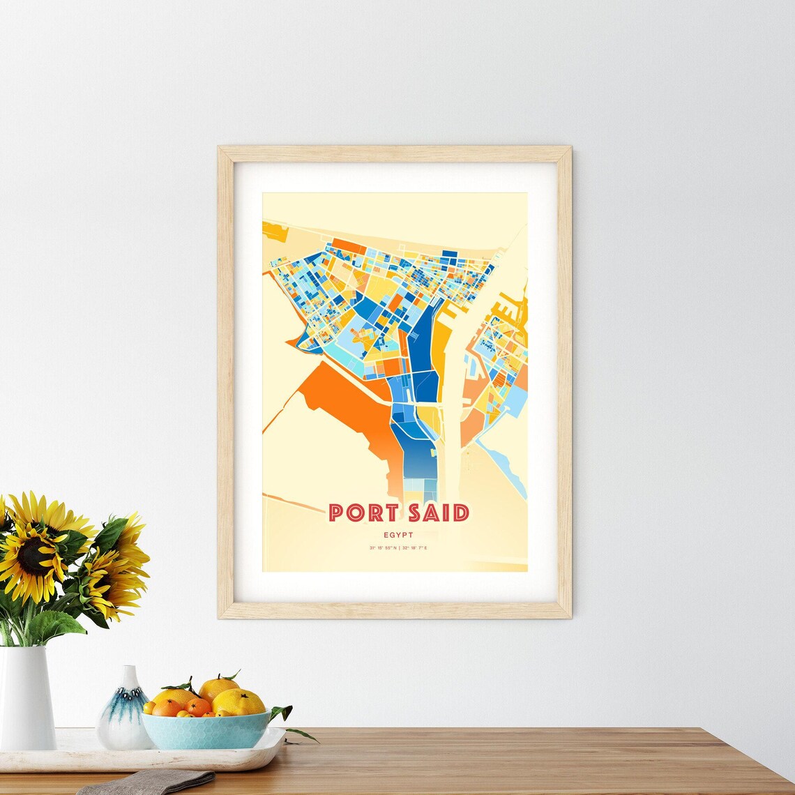 Port Said Egypt Colorful City Map Art Poster Blue And Orange Street Design - Image 2