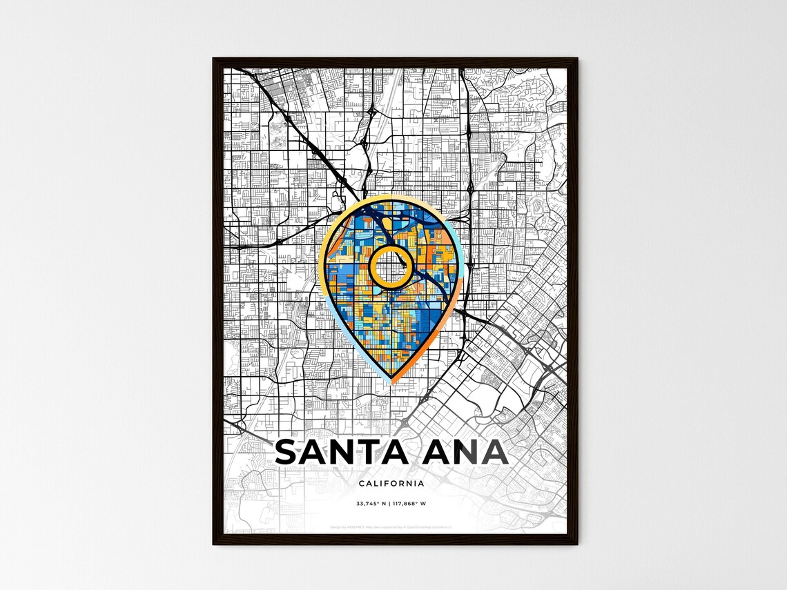 Santa Ana California Minimal City Map Colorful Heart Icon Art Poster - Image 3