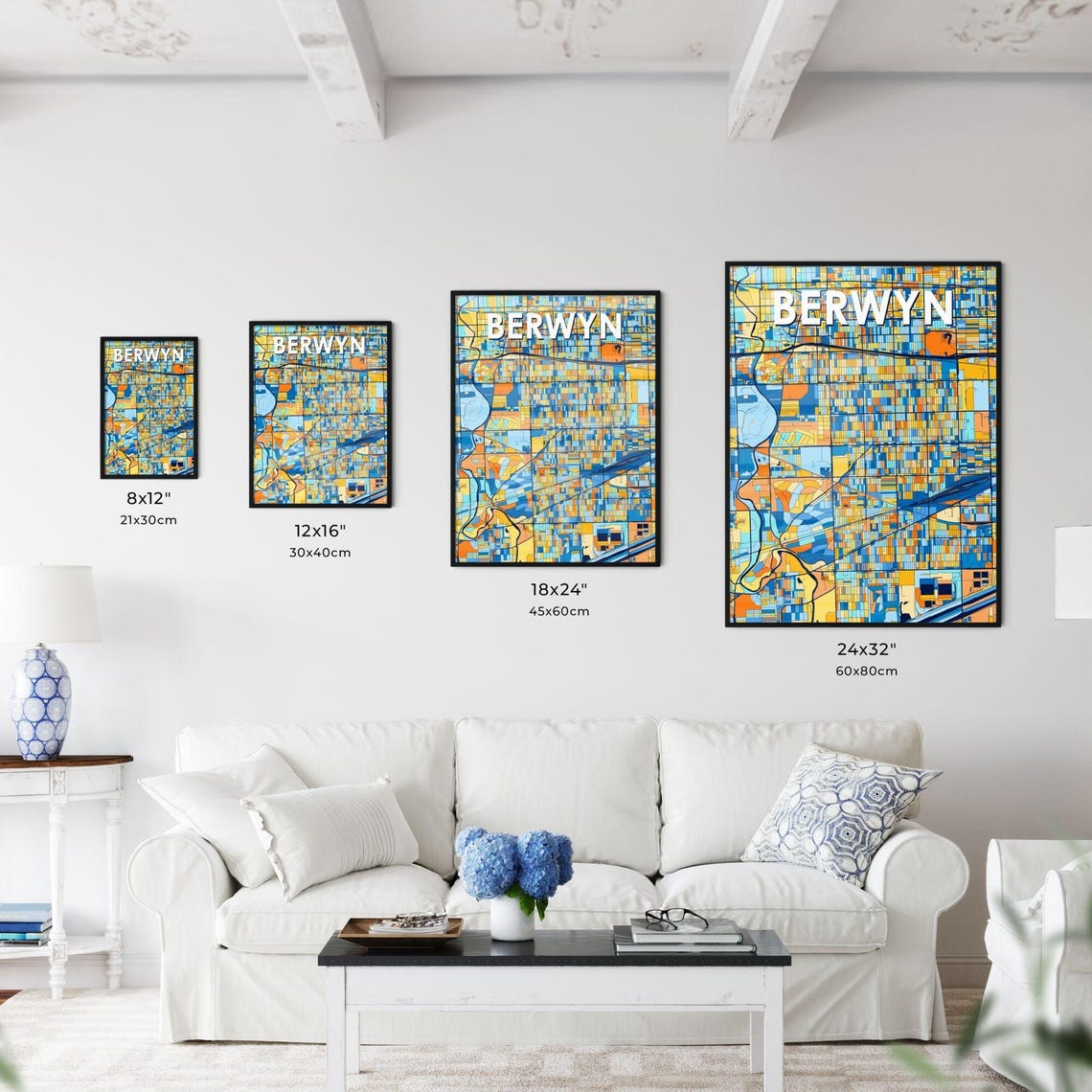 Berwyn Vibrant Geometric Mosaic City Street Map Artwork Poster - Image 3