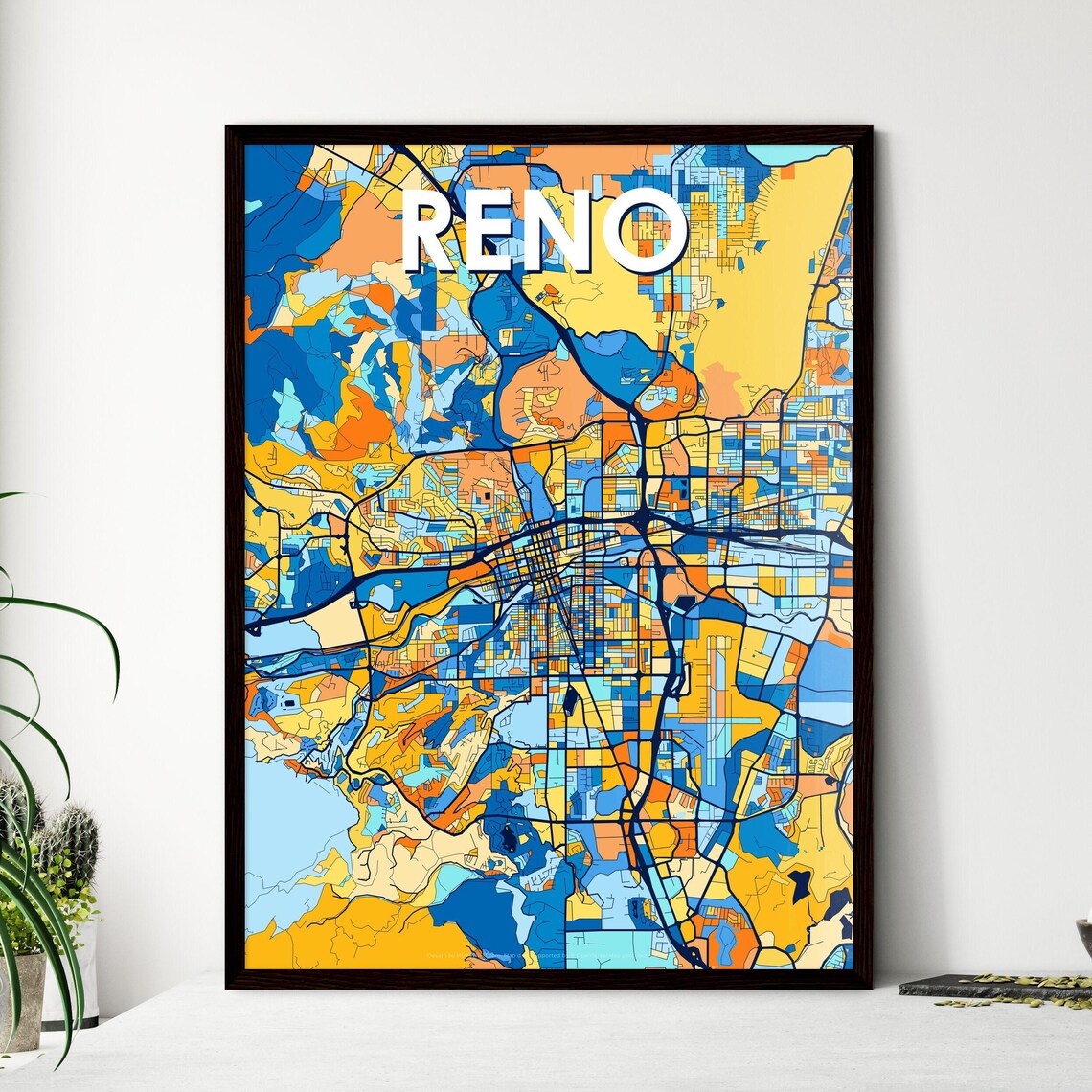 Reno Nevada Vibrant Colorful Mosaic City Street Map Art Poster