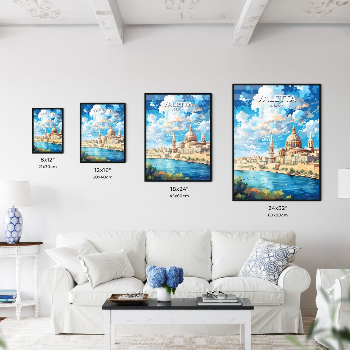 Valetta Malta Domed Basilica across the Sparkling Harbor Poster - Image 3