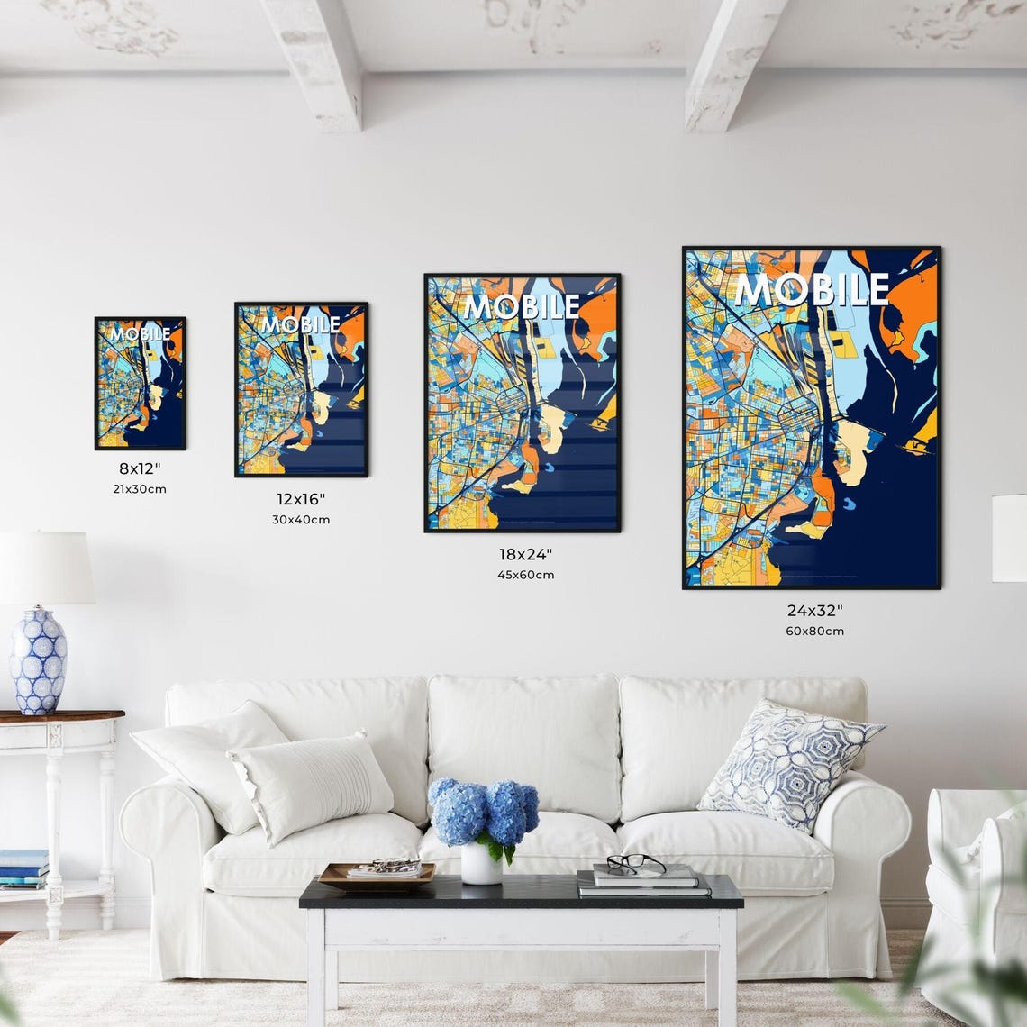 Mobile Alabama Colorful Geometric City Street Map Art Poster - Image 3