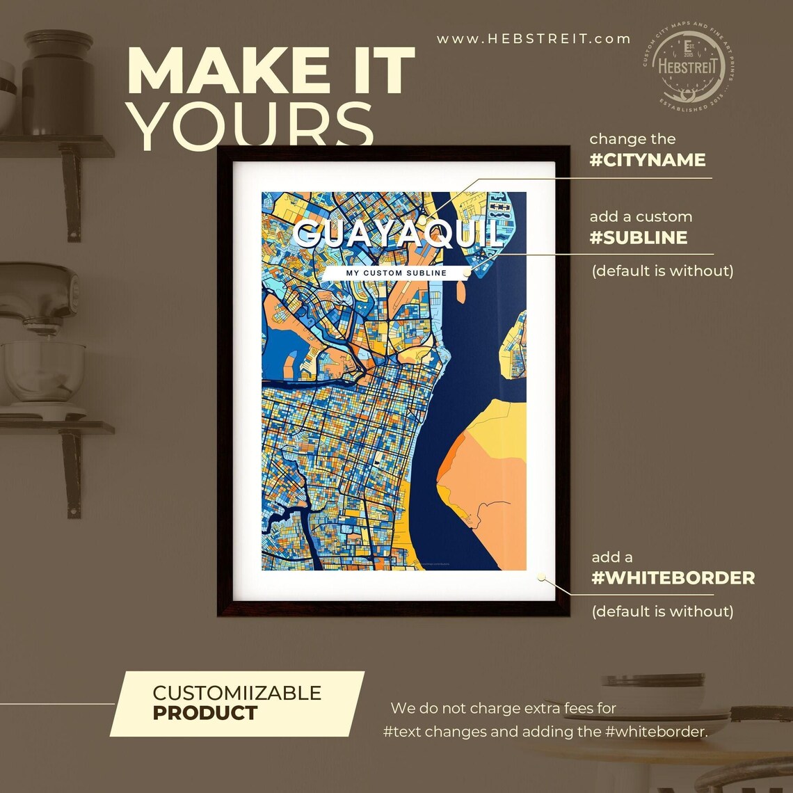 Guayaquil Ecuador Vibrant Geometric City Map Art Poster in Blue and Orange - Image 2