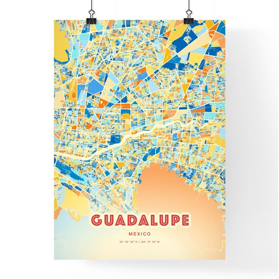 Abstract Guadalupe Mexico Modern Colorful City Street Map Art Poster