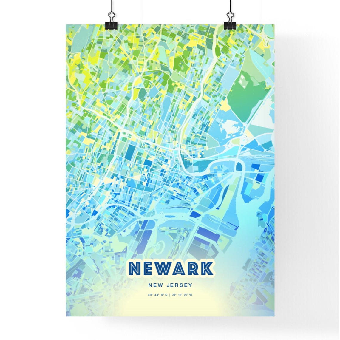 Newark New Jersey Bluish Gradient City Map Art Poster Customizable - Image 3