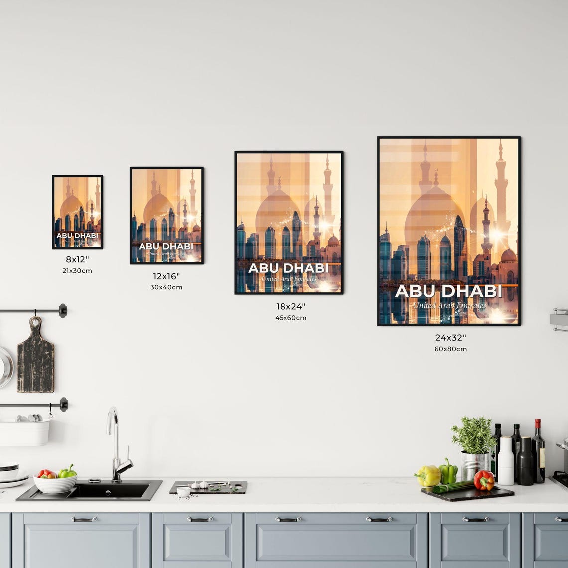 Abu Dhabi United Arab Emirates Sunset Mosque Dome Skyline Art Poster - Image 3