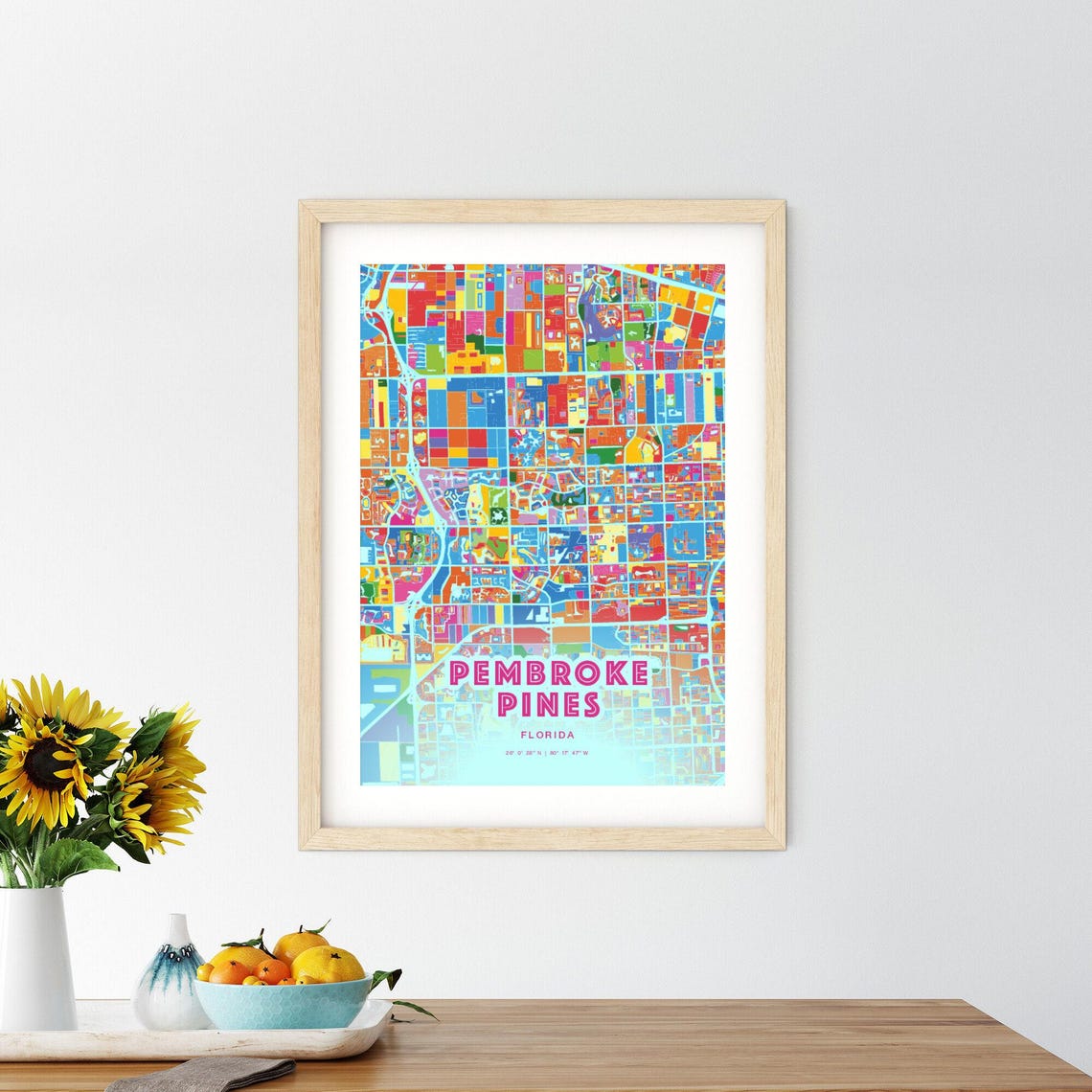 Pembroke Pines Florida Crazy Colorful Mosaic City Map Art Poster - Image 2