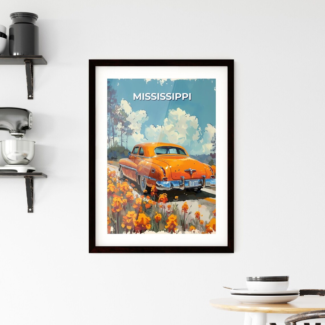 Mississippi Orange Vintage Car Wildflowers Road Trip Art Poster - Image 2