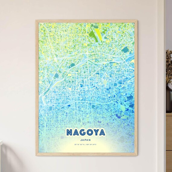 Nagoya Japan Bluish Watercolor City Map Art Poster Wall Decor