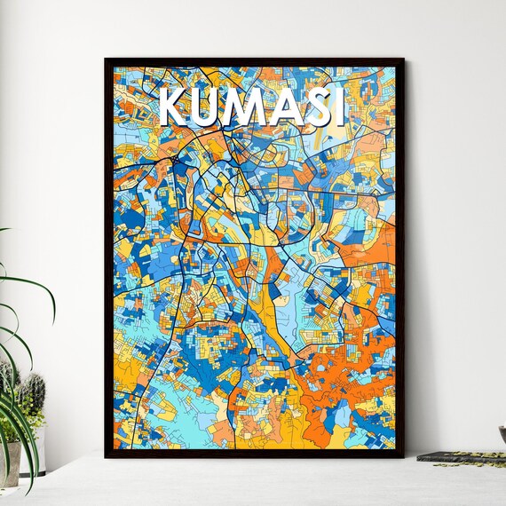 Kumasi Ghana Vibrant Colorful City Street Map Art Print Home Decor