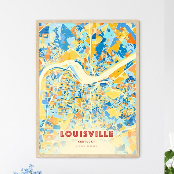 Louisville Kentucky Colorful Vintage River City Map Art Poster
