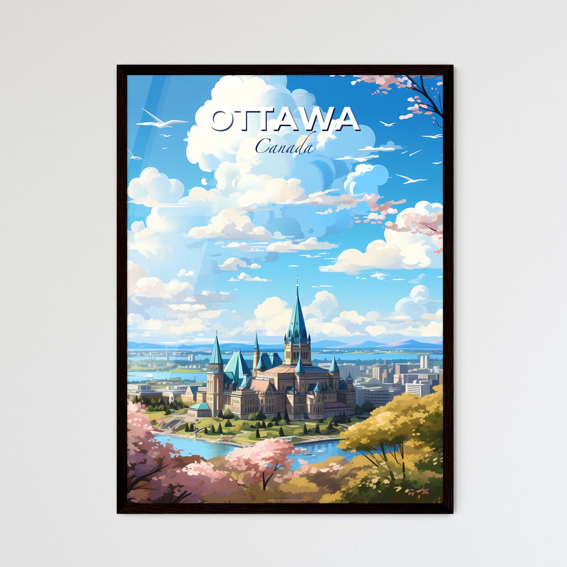 Ottawa Canada Parliament Hill Cherry Blossom Travel Art Poster