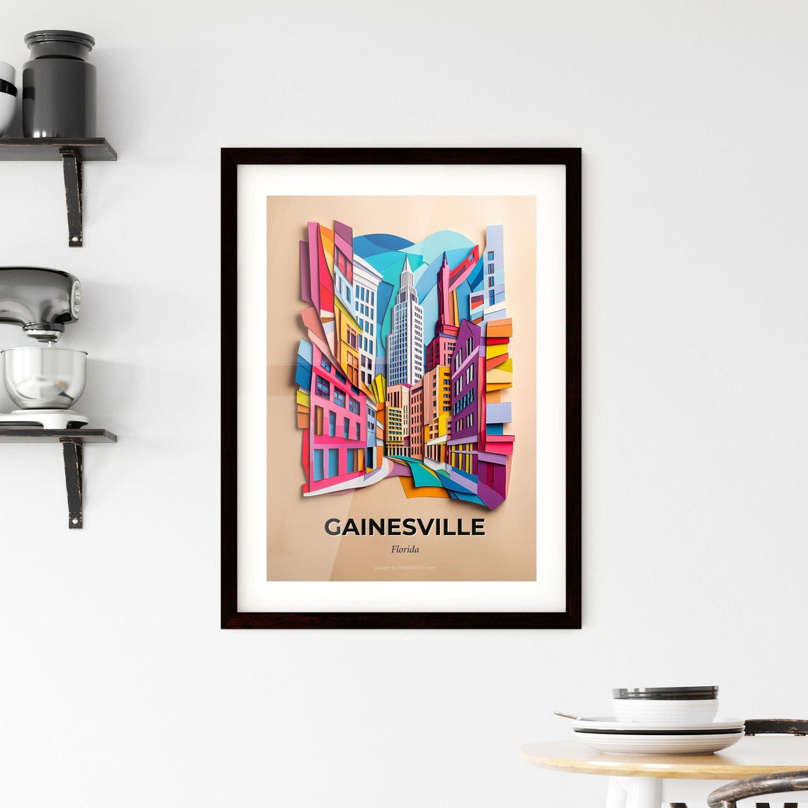 Gainesville Florida Bold Downtown Street Paper Cut Art Poster - Image 2