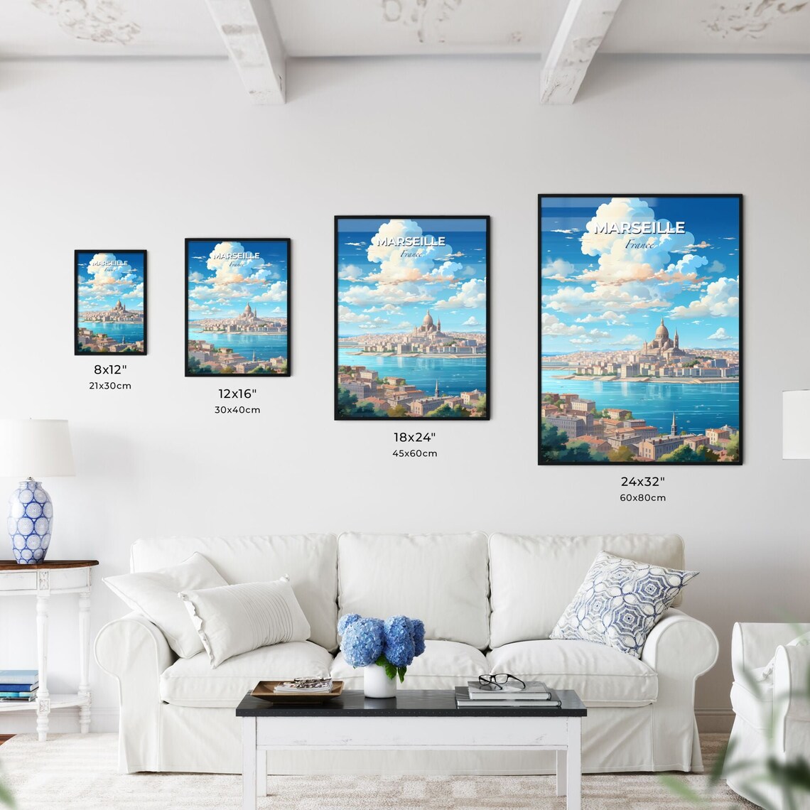 Marseille France Skyline Travel Poster Basilica Dome Harbor Waterfront View - Image 3