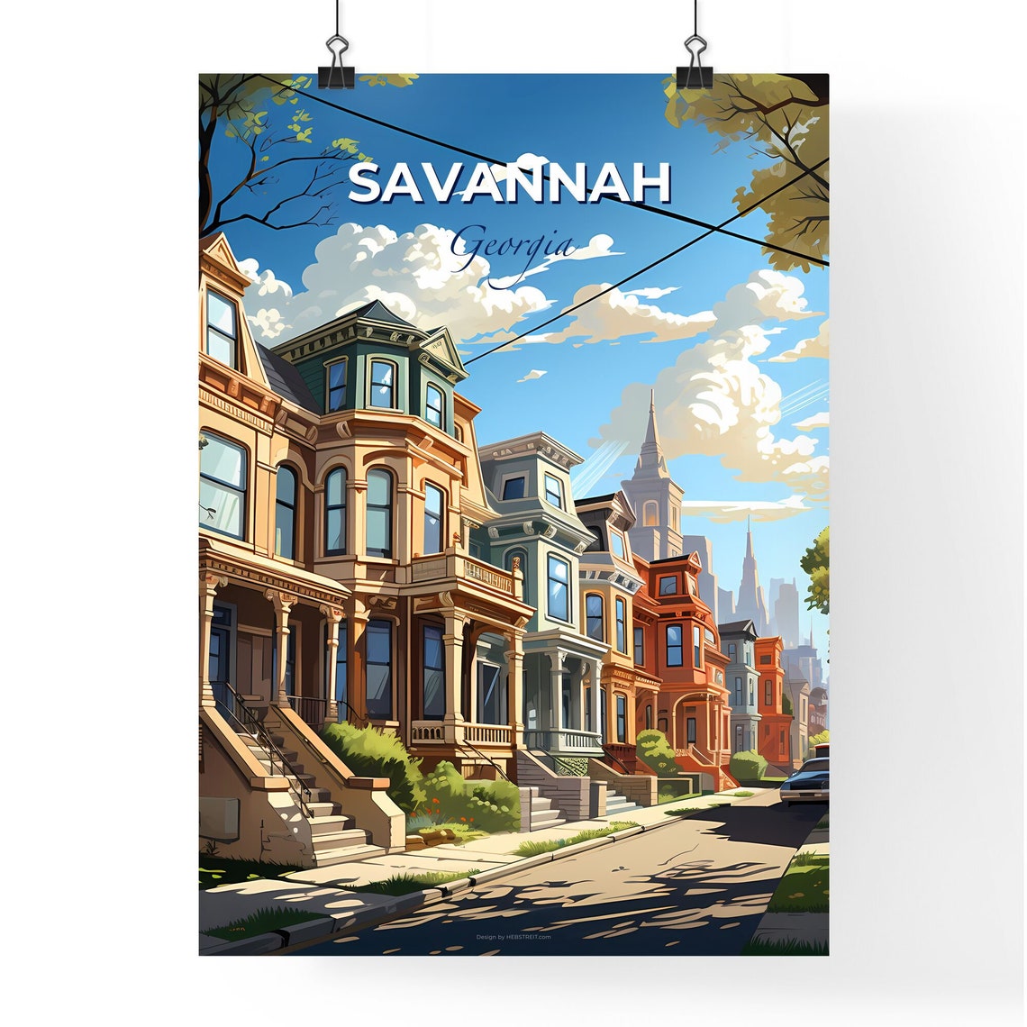 Savannah Georgia Historic Row Houses Victorian Street Scene Poster - Image 4