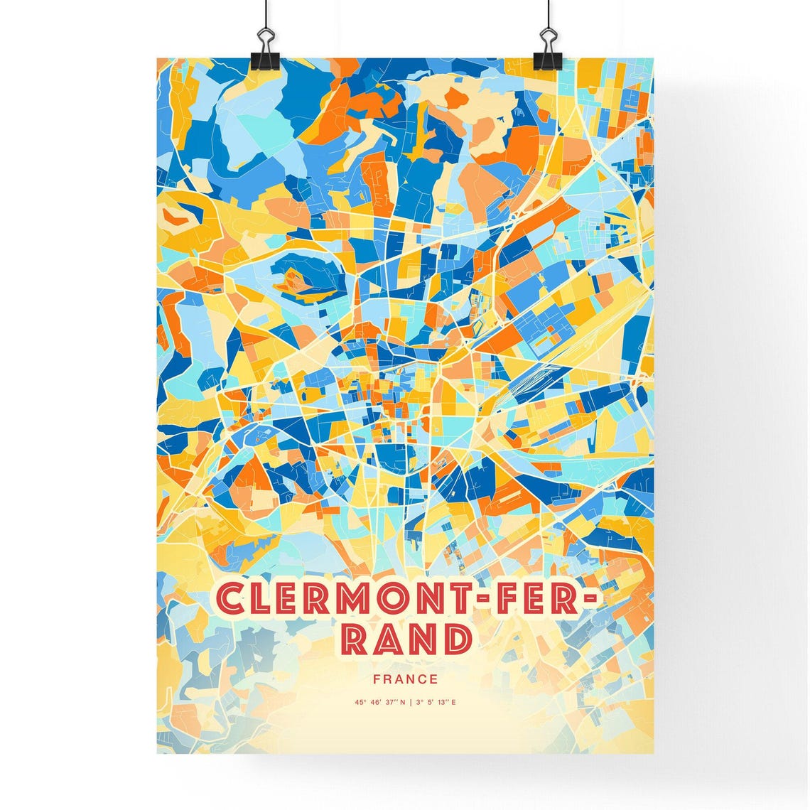 Clermont-Ferrand France City Map Blue Orange Street Map Poster - Image 3