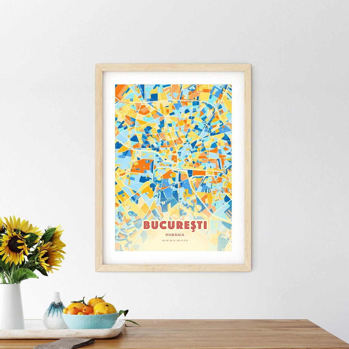 Bucharest Romania Blue Orange City Map Art Poster for Home Office - Image 2