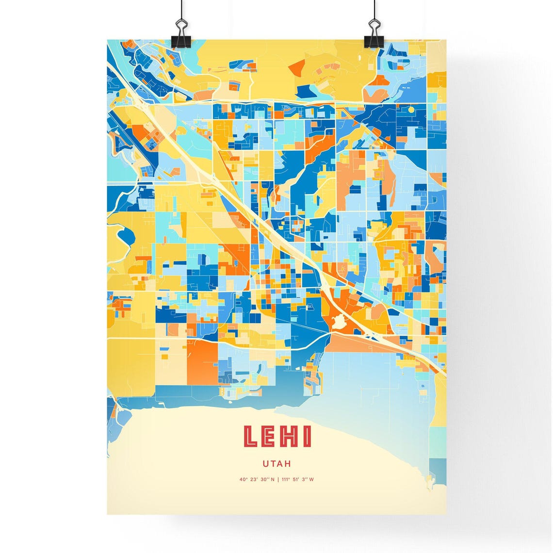Abstract Lehi Utah Modern Colorful City Street Map Art Poster