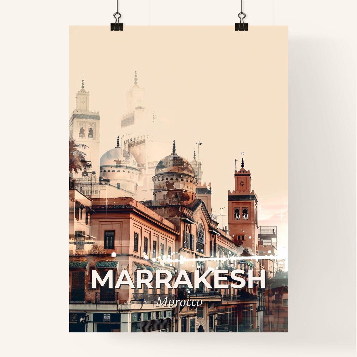 Marrakesh Morocco Golden Medina Minaret Double Exposure Art Poster - Image 4