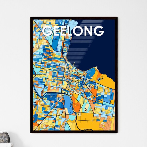 Geelong Australia Stylish Vibrant Blue and Orange Mosaic City Map Poster