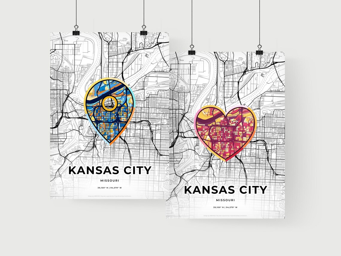 Kansas City Missouri Minimal Map Art With Colorful Heart Icon Poster - Image 2