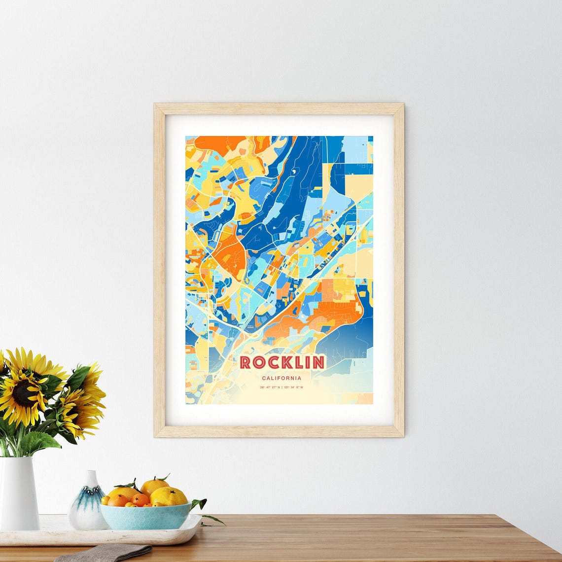 Rocklin California Modern Colorful City Street Map Art Poster - Image 2