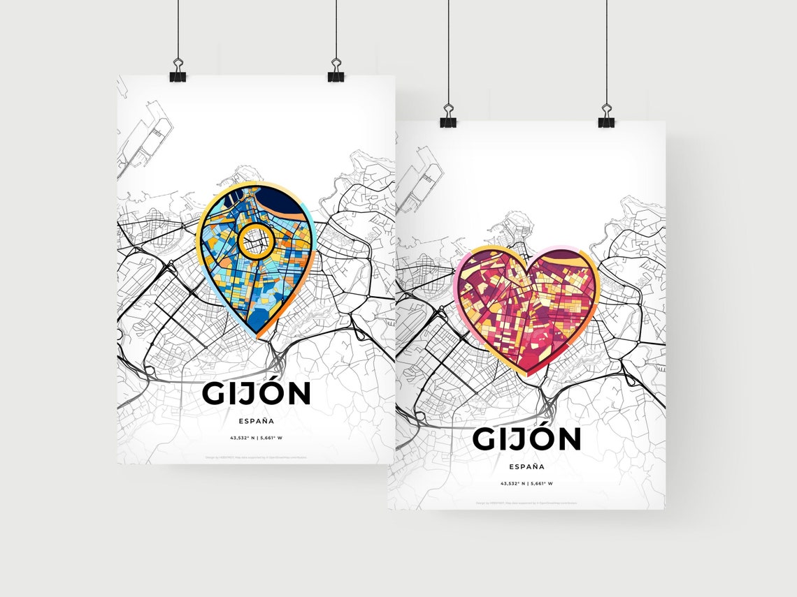 Gijón Spain Modern Romantic Minimalist Heart City Map Art Poster - Image 2
