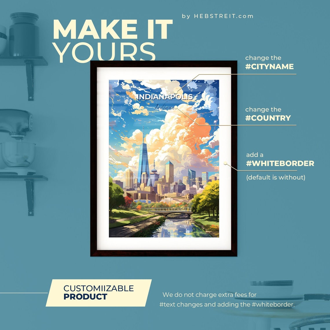 Indianapolis Indiana Skyline from the Green Park Bridge Poster - Image 2