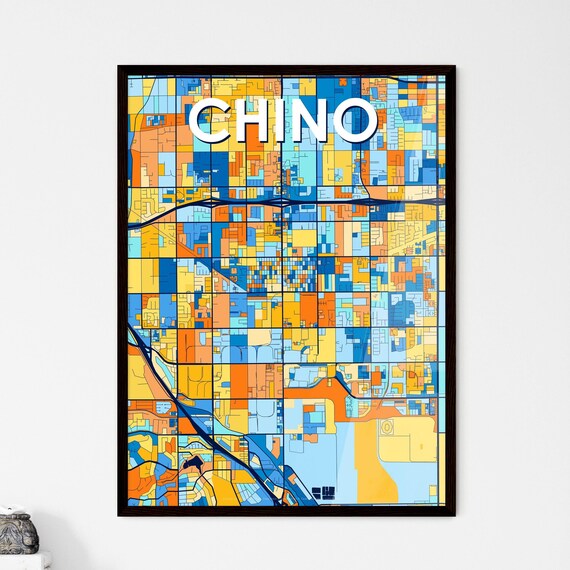 Chino California Vibrant Blue Orange Mosaic City Street Map Poster