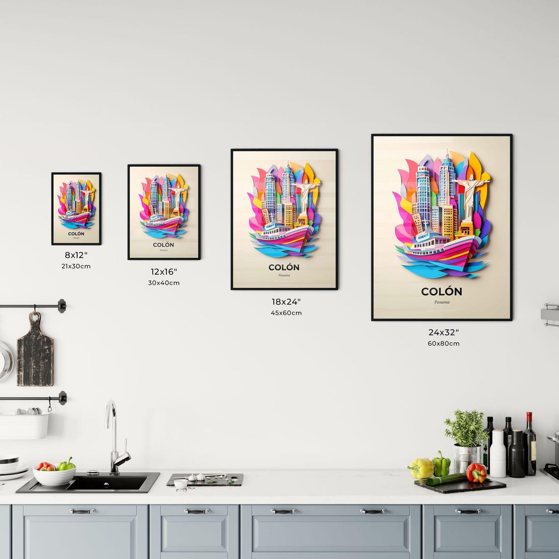 Vivid Coln Panama A Paper Cut Of A City With A Statue Fine Art Print Customizable - Image 3