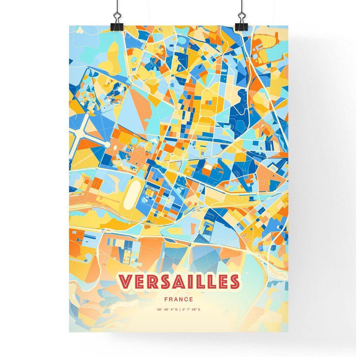 Versailles France Colorful Blue Orange Map Art Poster Wall Decor - Image 3