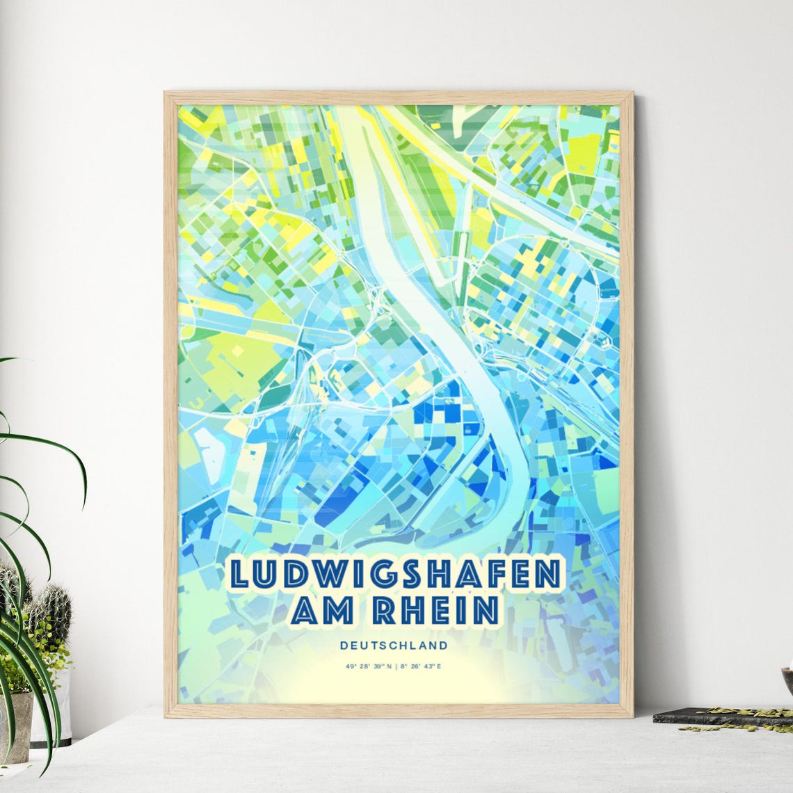 Ludwigshafen Germany Abstract City Map Art Blue Green Travel Poster