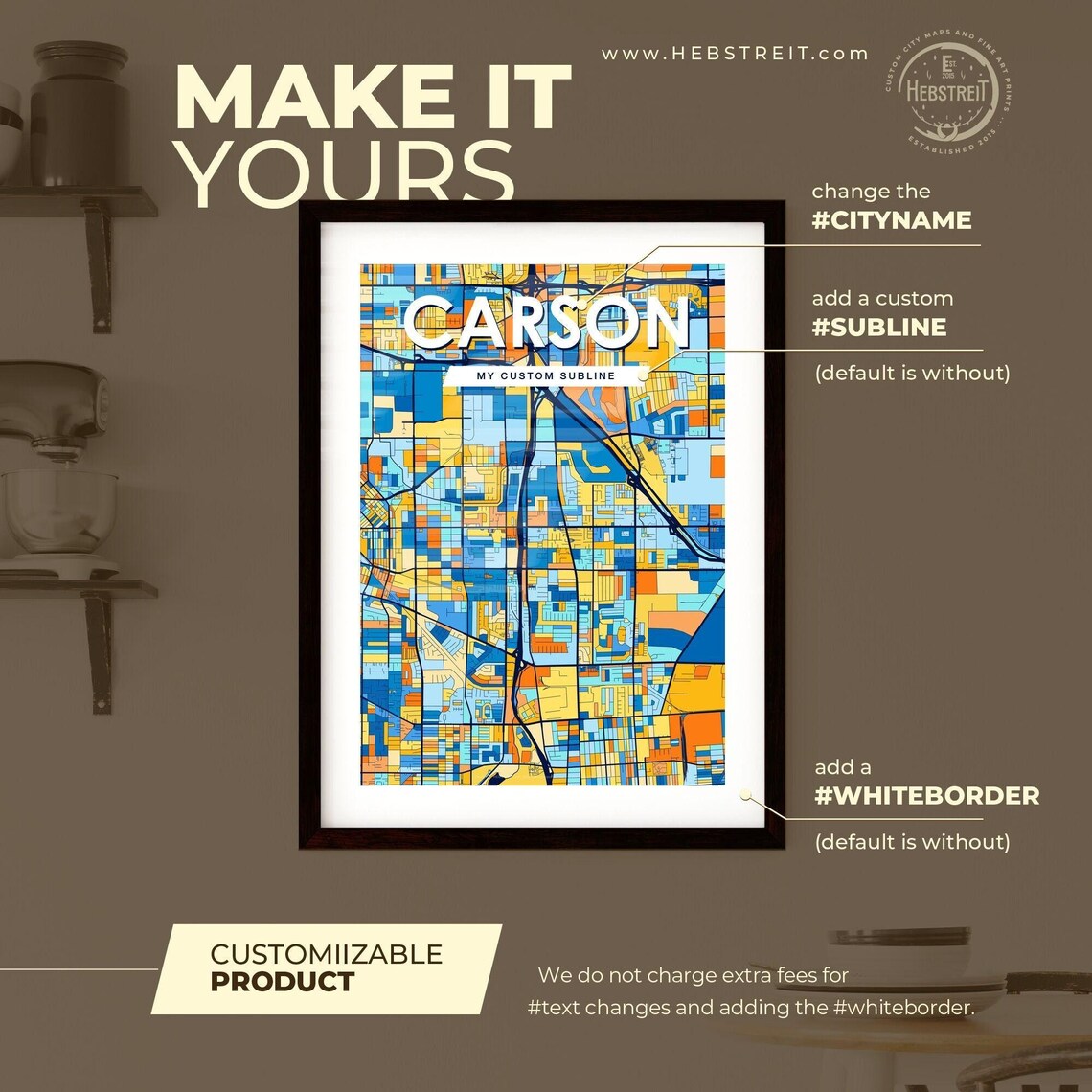 Carson California Vibrant Colorful Illustrated Street Map Art Poster - Image 2
