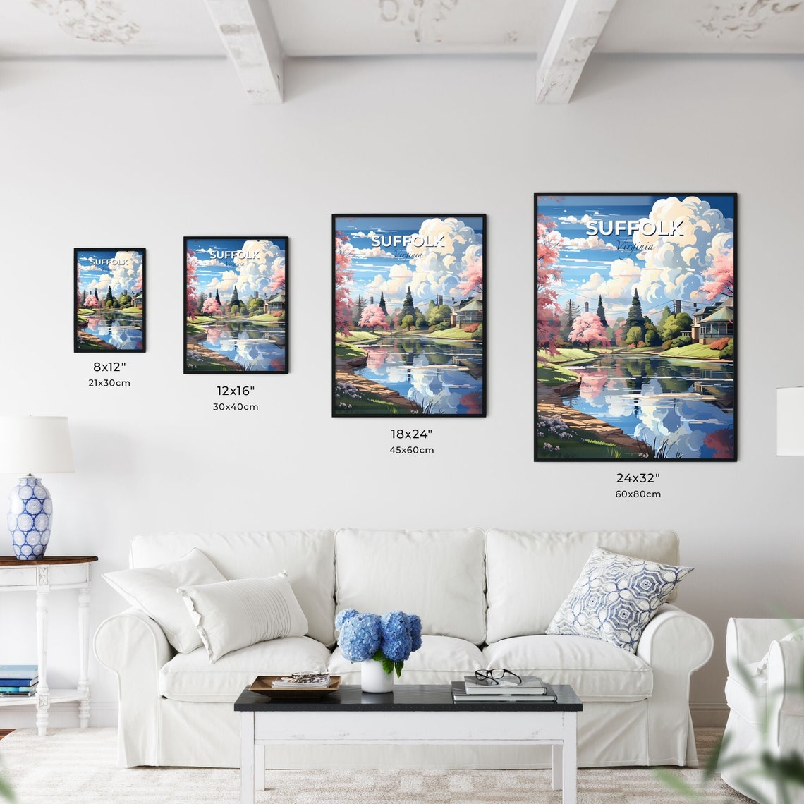 Suffolk Virginia Cherry Blossom Lakeside Spring Travel Poster - Image 3