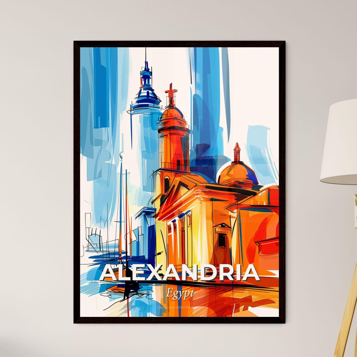 Alexandria Egypt Vibrant Watercolor Harbor Cityscape Art Poster