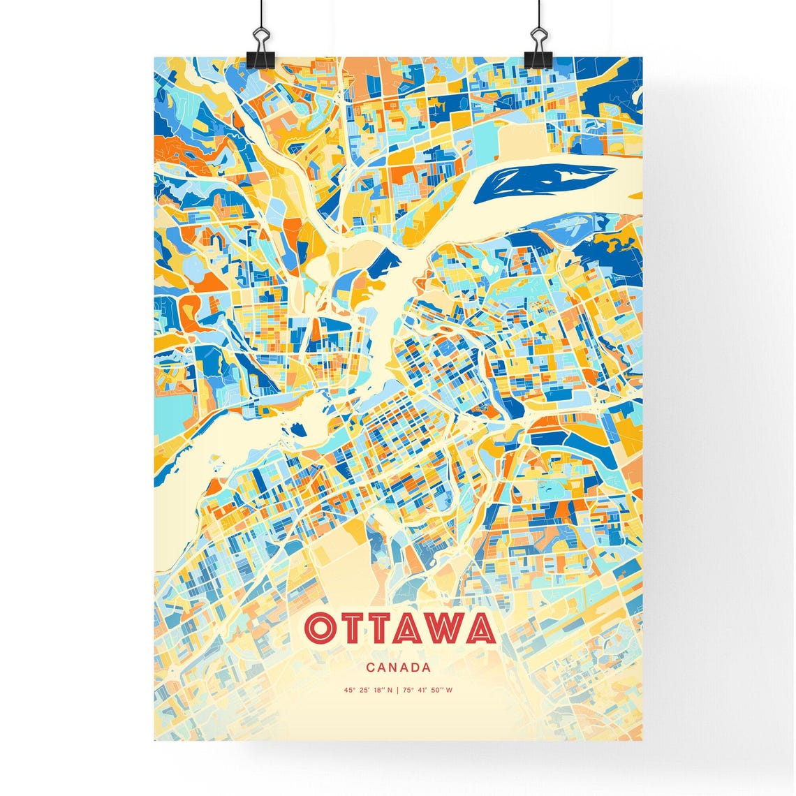 Ottawa Canada Blue Orange Capital City Riverside Map Art Poster - Image 3